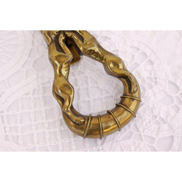 Vintage brass door knocker cat and dogs, brass hounds knocker, hunting dogs and - Picture 6 of 9